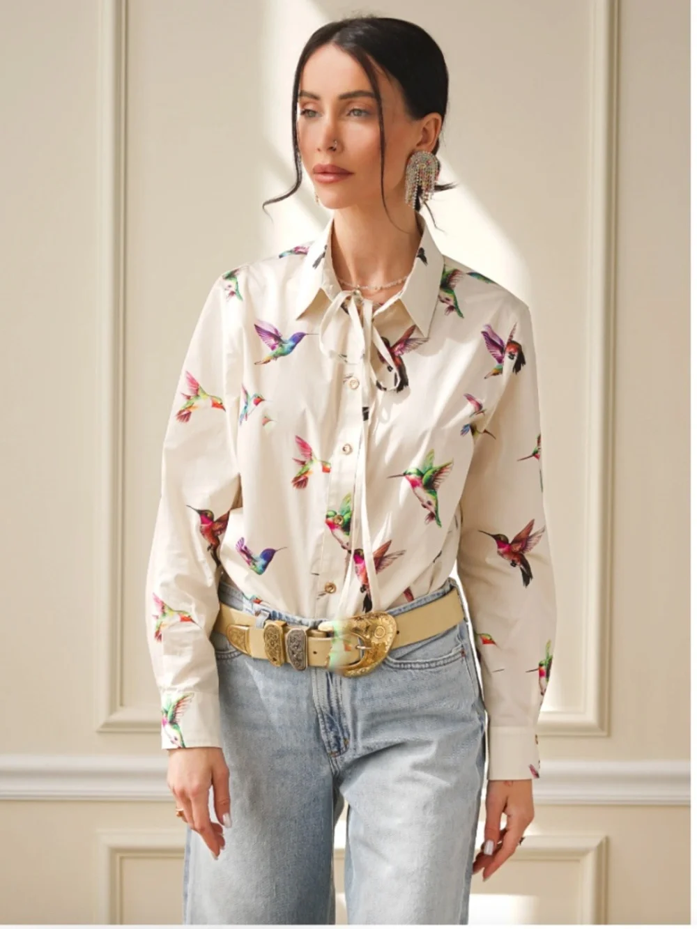 SECRETARIAT POPLIN SHIRT - HUMMINGBIRDS by CARE TUCKER - Picture 6 of 9